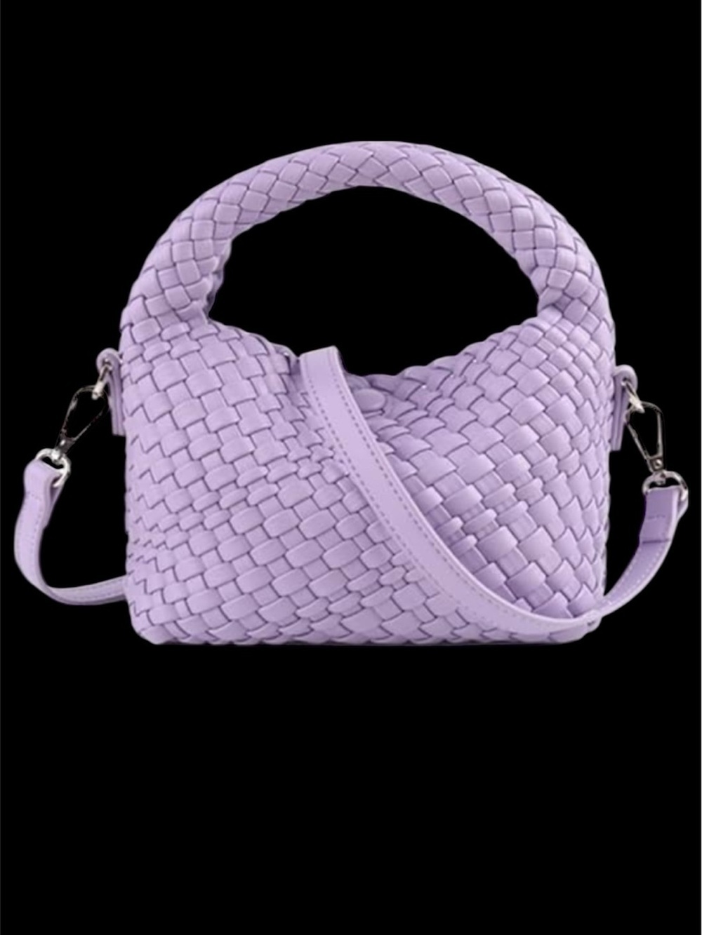 Lavender small Vegan leather Woven Shoulder Bag with Detachable Strap
